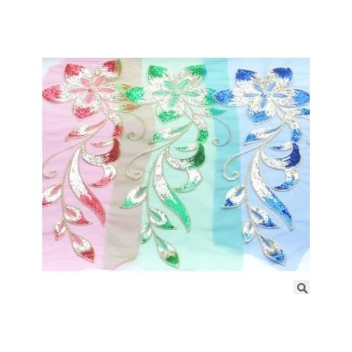 Large Mesh Embroidery Sequins Lotus Leaf Flower Cloth National Stage Performance Clothing Accessories