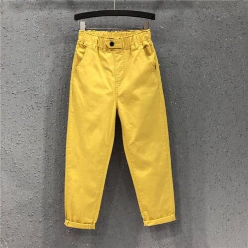 Summer New High Waist Jeans Large Size Yellow Pants Women Loose Thin Elastic Waist Casual Harem Pants White Ankle-length Pants