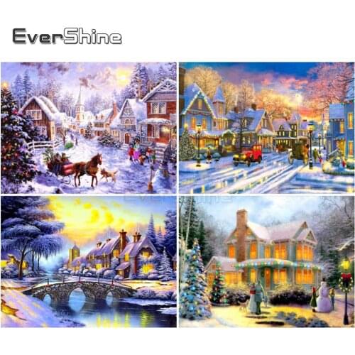EverShine 5D Diamond DIY Painting Winter Scenery Cross Stitch Snow Landscape Picture Rhinestones Wall Decor Handmade Gift