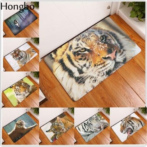 Hongbo Floor Mat Hallway Doormat Flannel Welcome Entrance Door Mat Anti-slip Water Absorption Carpet Tiger Animals Printed