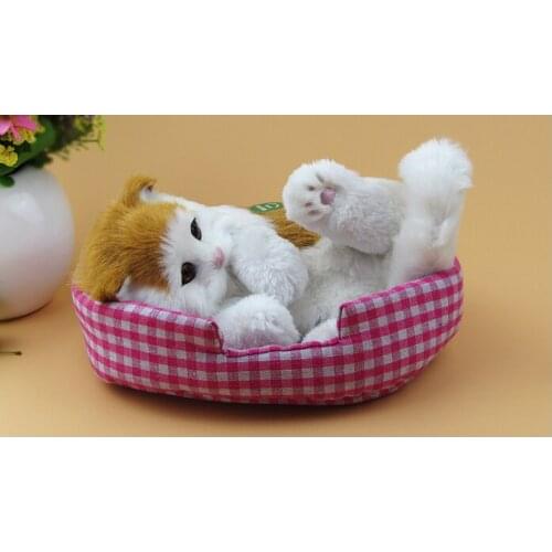 Simulation cute cat model resin&fur naughty yellow&white cat model gift about 21x14x12cm 2223