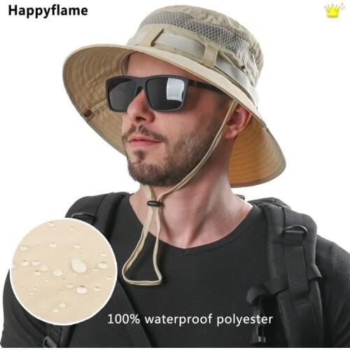 Fashion 100% Waterproof Polyester UV Protection Sun Hat Mens Shade Wide Brim Hat Fishing Cap Hiking Neck Guard Bucket Hats Caps