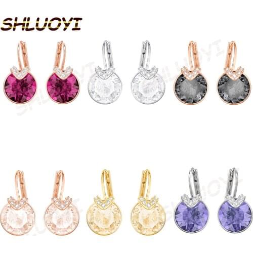 Fashion jewelry high quality SWA V-shaped perforated Earrings exquisite polychromatic crystal womens Charm Earrings