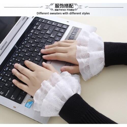 Fashion Women Warm Soft Gloves Lady accessory Vintage Detachable Flare Sleeve Hollow Out Embroidery Floral Lace Fake Cuffs Sweat