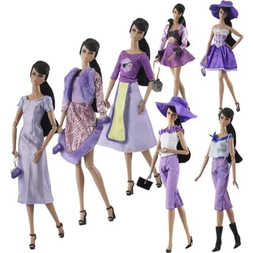 Fashion Purple 1/6 BJD Doll Clothes Set for Barbie Outfits Tops Skirt Trousers Dress 30cm Dolls Accessories Dollhouse DIY Toys