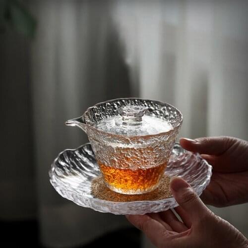 Ins Popular Heat-Resistant Glasses Cup Saucer Set Chinese Kung Fu Tea Drinkware Japan Style Small Size 150ML