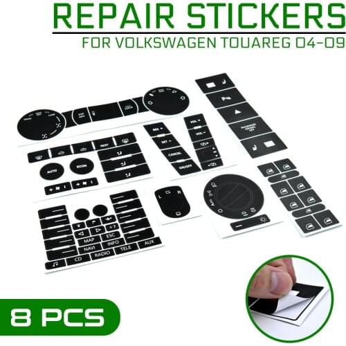 8pcs Car Stickers Car Steering Wheel Headlight Climate Switch Worn Button Stickers Decals For VW For Volkswagen Touareg 04-09