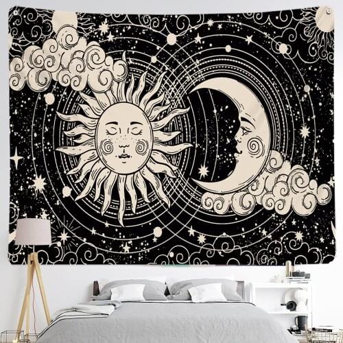 Tarot Wall Hanging Mysticism Mandala White Black Sun And Moon Astrology Tapestries Hippie Rugs Decor Blanket Wholesale Hot Sale