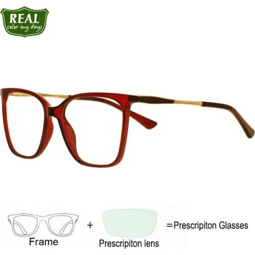 REAL Brand Women Square Prescription Glasses Anti Blue Light Photochromic Optical Eyewear Frame 1003