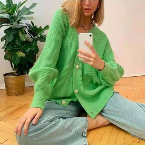 Gitana 2021 Y2K Autumn V Neck Long Sleeve Caridigan Women Knitted Basic Oversize Sweater Female Button Knitwear Sweaters Top