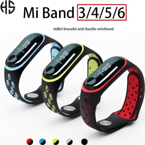 Suitable For Mi Band 3 4 5 6 NFC Watchband Two-Color Breathable Silica Gel Reverse Buckle Wristband