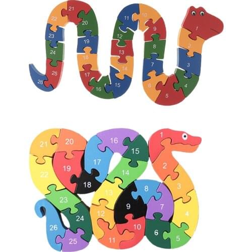 Colorful Wooden Educational Toys Jigsaw Puzzle Alphabet Building Snake Puzzle Kids Children Toy Gift