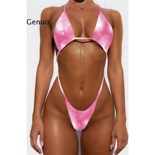 String Bikini 2021 Sexy High Cut One Piece Swimsuit Female String Monokini Shiny Swimwear Women Bathing Suit One-Pieces