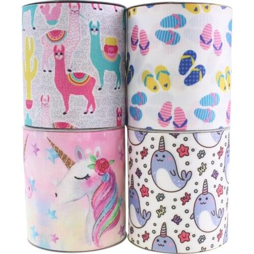 T.R RIBBON 3 inch 75mm liama printed grosgrain ribbon unicorn ribbon 4 styles for options