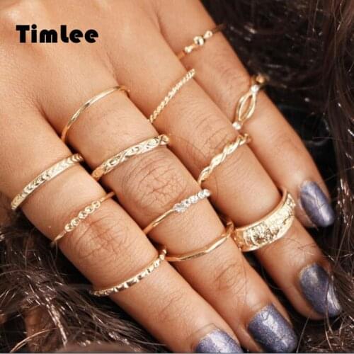 Timlee R008 Free shipping Retro Rhinestone Carved Finger Rings Set ,12pcs/set Fashion Jewelry Wholesale HY