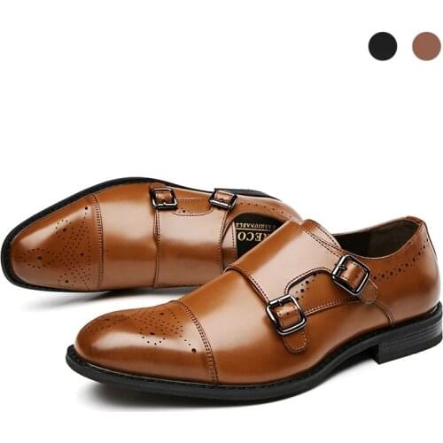 Double Monk Style Genuine Leather Black Bridegroom Handmade Dress Best Men Designer Luxury Polka Dot Shoes for Men