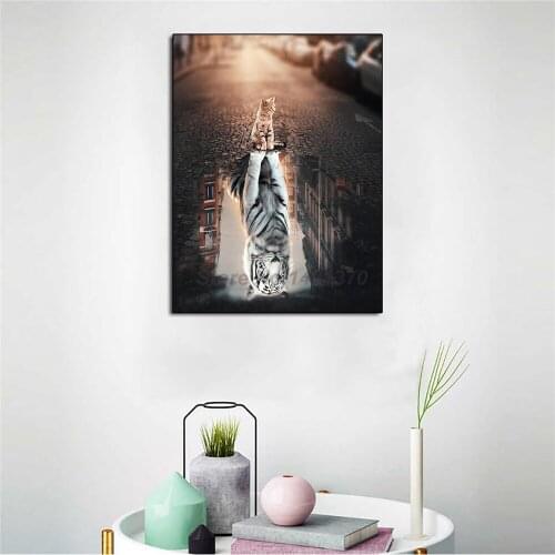 Inspirational Cat Mindset Is Everything Poster Tiger In The Little Cats Heart Painting On Canvas Bedroom Wall Art Home Decor