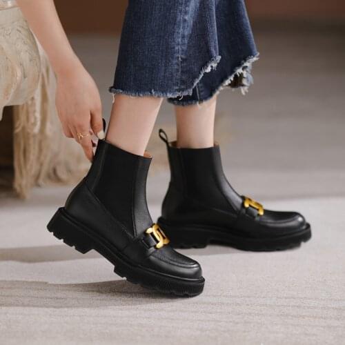 Women Shoes Women Boots 2021 Winter Genuine Leather Ankle Boots for Women zapatos de mujer womens platform heels chunky boots