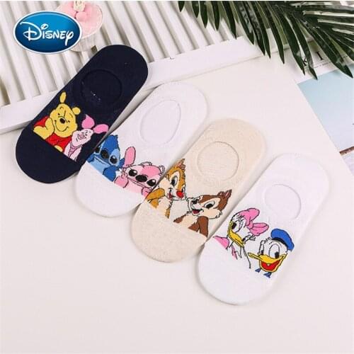 Disney Women Socks Cartoon Animal mouse socks cute Kawaii Funny ankle Socks invisible Silicone slip Socks girl Cotton boat sock