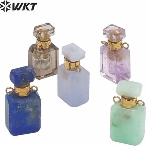 WT-P1573 Special Jewelry Design Colorful Perfume Bottle Pendant With Double Loops Gold Electroplated Natural Stone Pendant