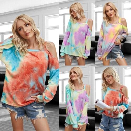 DOIB Women Tie Dye Print Sweatshirt Autumn Long Sleeve Strapless Casual Sweatshirt Original Design 2020 Fashion Sweatshirt