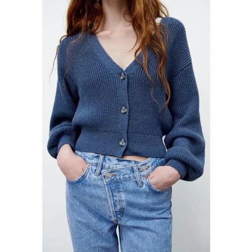 Za Womens Sweaters Jacket Cardigan Solid Cropped Knitted Tops Jumpes Ladies Chic Vintage Button Knitwear Autumn 2021 Autumn TRF