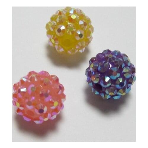 20 Mixed Colour Acrylic Pave Rhinestone DISCO Ball Beads 14mm Spacer