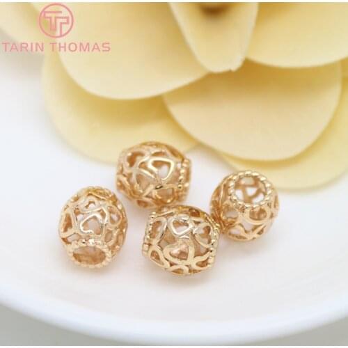 6PCS 10x11MM 24K Champagne Gold Color Plated Brass Large hole Spacer Beads Bracelet Beads High Quality Jewelry Accessories