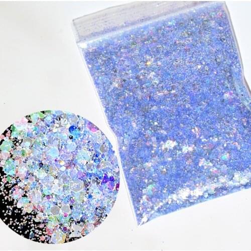 50G Holographic Nail Art Glitter Chameleon Mixed Hexagon Shape Nail Glitter Silver Sequins Sparkly Flakes Slices Manicure Hmd71