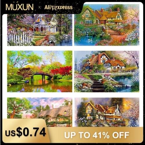 5D Diamond Embroidery Rhinestone Diamond Painting Pasted Paintings Cross Stitch Kit European House Villa Diamond Decor Art H851