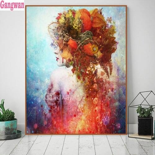 5D cross stitch diamond painting Red Flower Girl Skull bleed Abstract painting full square round rhinestone embroidery mosaic