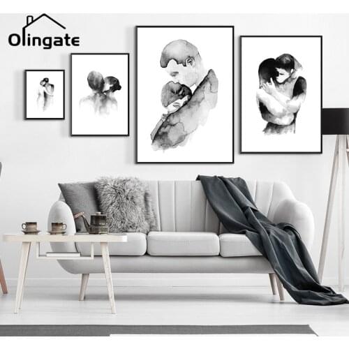 Abstract Figure Posters and Prints Black White Couple Wall Art One Piece Canvas Painting Home Decor for Living Room Bedroom