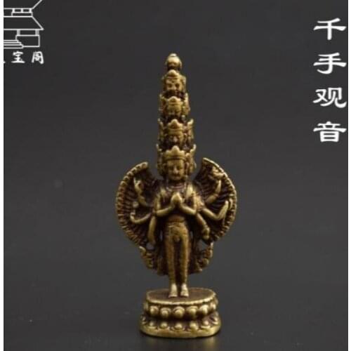Antique Pure brass Little Buddha Hand-made Thousand Armed Guan Yin Bronze