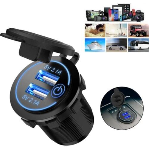 Car Cigarette Lighter Dual USB Charger 12V-24V Car Boat Motorcycle Cigarette Lighter Sockets Power Plug Outlet LED