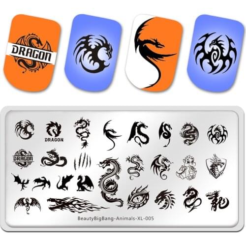 BeautyBigBang Nail Art Stamping Plates Manicure Stencil Stainless Steel Fire Dragon Style Cool Serpent Snake Nail Templates