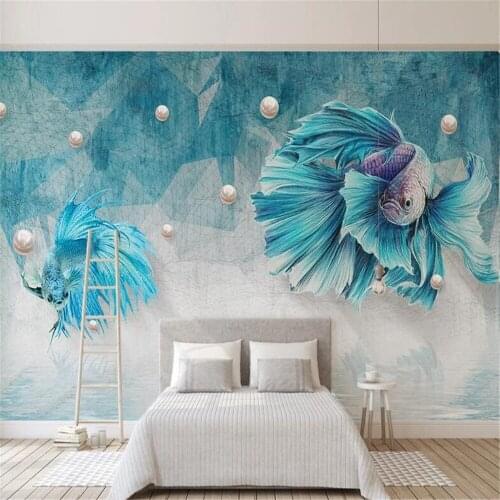 Milofi large mural wallpaper dark blue abstract lines guppy jewelry living room bedroom background wall decoration painting
