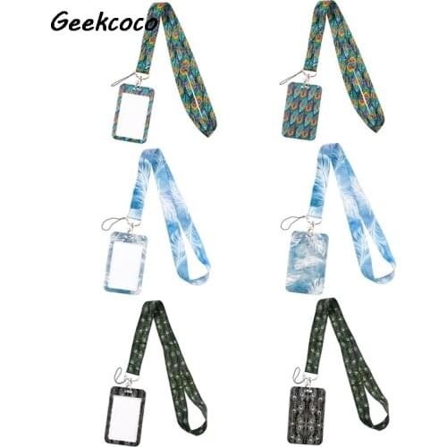 J2569 Feather Card Holder ID Holder Man Woman Bus Card Holder Staff Card With Cartoon Lanyard