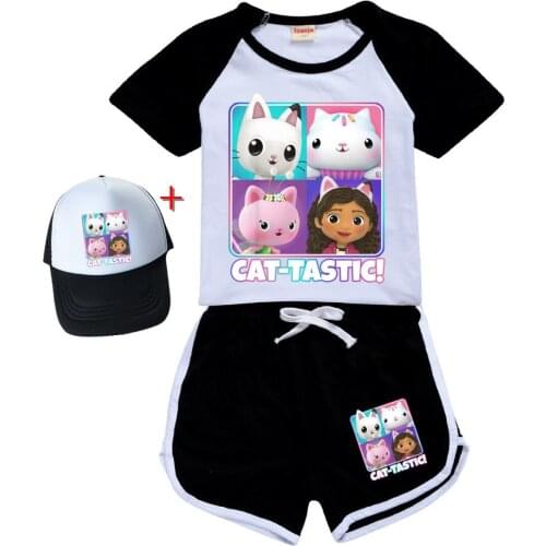 New Summer Kids Cat-Tastic T-shirt 3D Cartoon Printed Pullovers Leisure Fashion Children Boys Girls Sports T Shirts + Pants Set