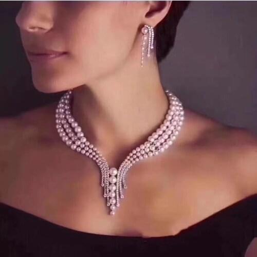 Her Home Top New Fashion 3 Layer Pearl Chains Necklaces Cubic Zircon Micro Pave Setting Women Party Accessoriers Jewellery