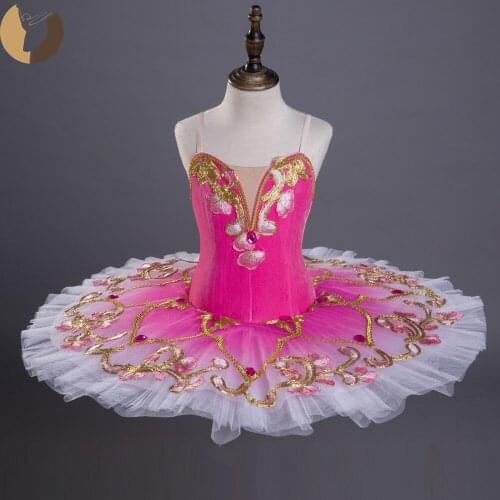FLTOTURE Professional Dance Dresses Rose Red Velvet Elastic Pancake Tutu 7 Layers Platter Skirt Kid Ballet Nutcracker Variations