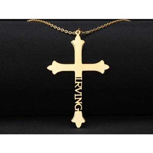 Custom Name Cross Necklace Personalized Stainless Steel Retro Christian Nameplate Jesus Pendant Choker Bijoux Femme Collier