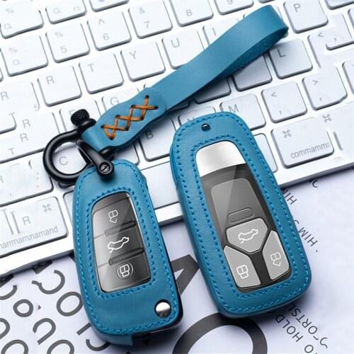 Leather Car Key Case Cover for audi a1 a3 a4 a5 a6 a7 a8 quattro q3 q5 q7 r8 c5 c6 tt s3 s5 s6 s4 rs6 rs5 B9 Q5 Q7 TT TTS 8S