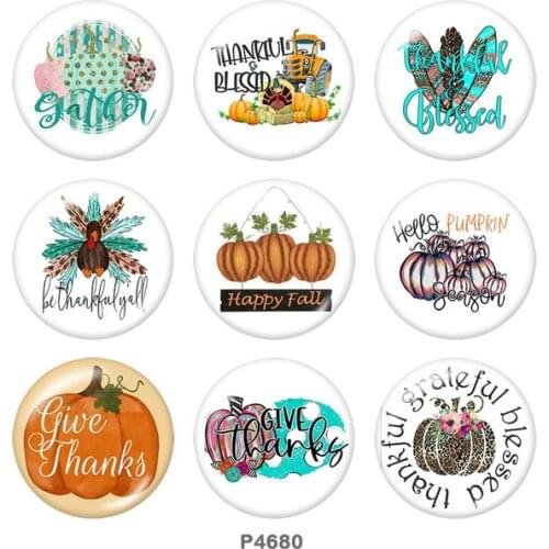Thanksgiving HAPPY FALL pumpkin Round glass cabochon flat back Making findings snap button jewelry P4680