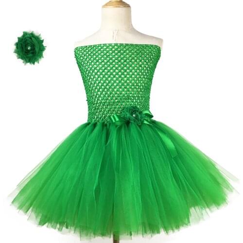 Cute Baby Girls Green Tutu Dress Kids Crochet Corset Dress with Ribbon Flower Hairclip Children Christmas Party Costume Dresses