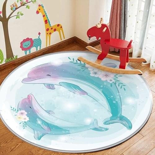 Cute Blue Dolphin Pattern Kids play carpet children Rug baby nursery crawling flannel Children durable non-slip floor carpet
