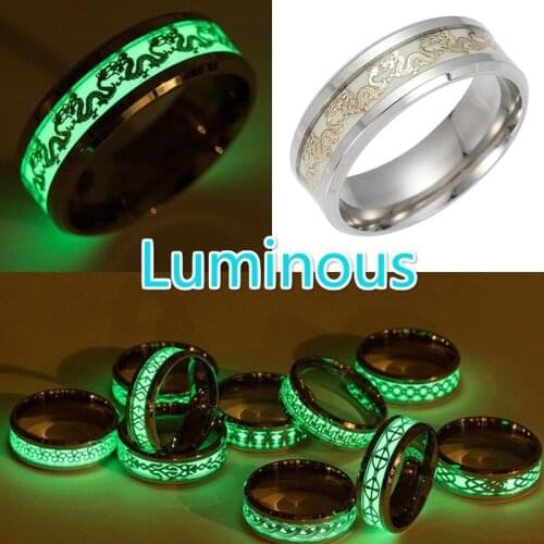 Fashion Luminous Dragon Wedding Rings Stainless for Men Women Jewelry Romantic Valentines Day Anniversary Gift for Couple