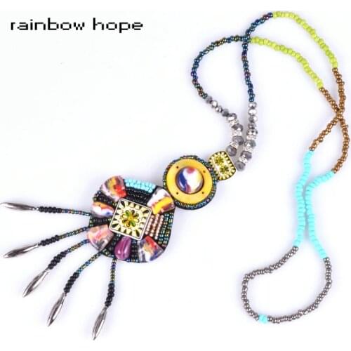 2017 New Brand Fashion Women Multicolor Bohemian collar Beaded Tassel Fringe Necklace Long Ethnic Vintage Pendant