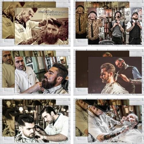 Exquisite Hairdressing Retro Kraft Paper Posters Wall Sticker Modern Art Print Barber shop Decoration