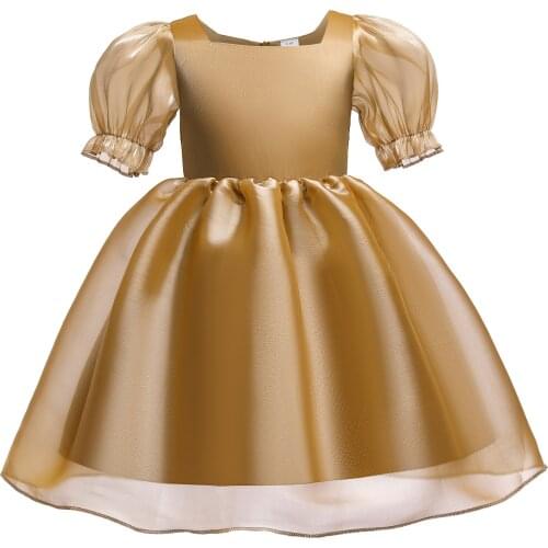 Brown Princess Dress For Girls Puff Sleeve Children Dresses Cotton Summer Formal Dresses Girly Clothes 2 to 7 8 10 Years