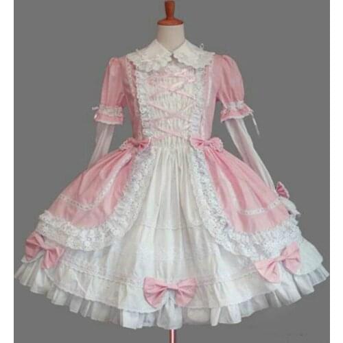 Victorian dress kawaii girl gothic lolita op loli cosplay Gothic palace sweet lolita dress vintage lace bowknot peter pan collar